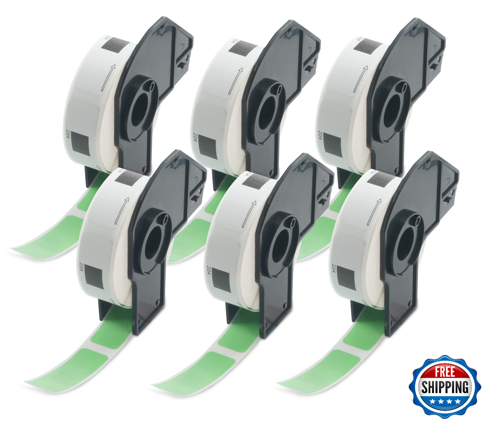 BETCKEY 6 Rolls DK-1204 Black on Green 0.66"x2.1" Labels for Brother QL Printers