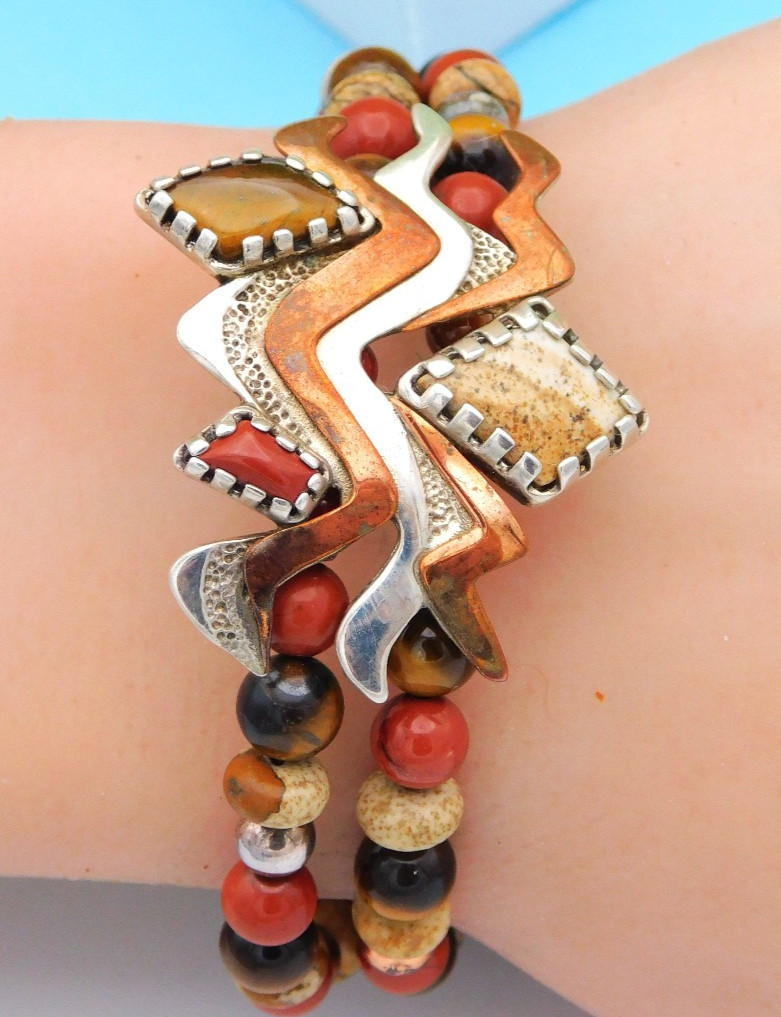 Beautiful RARE! Carolyn Pollack Sterling Copper Four Corners Utah Cuff Bracelet