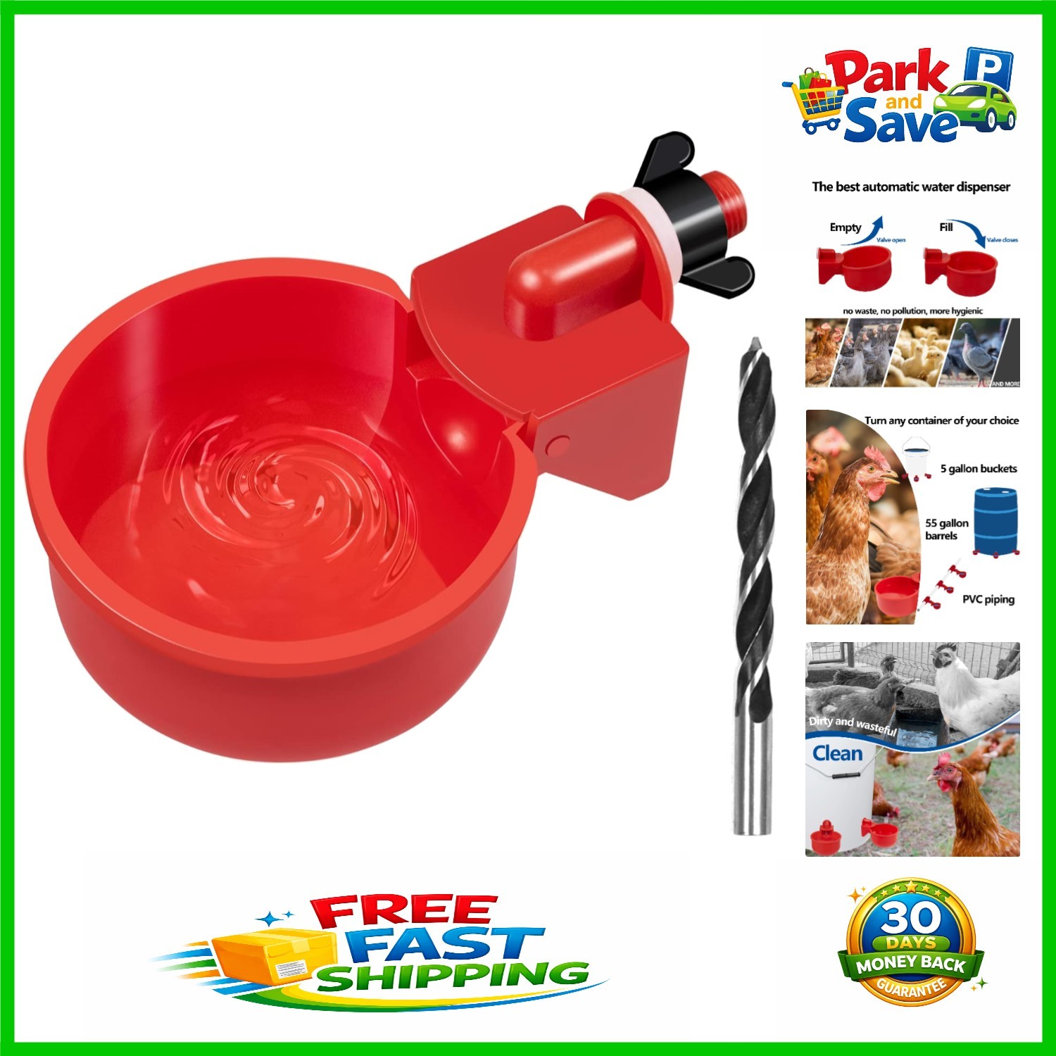 4-Pack Automatic Chicken Water Cups - Easy Install 5-Gallon Poultry Drinker