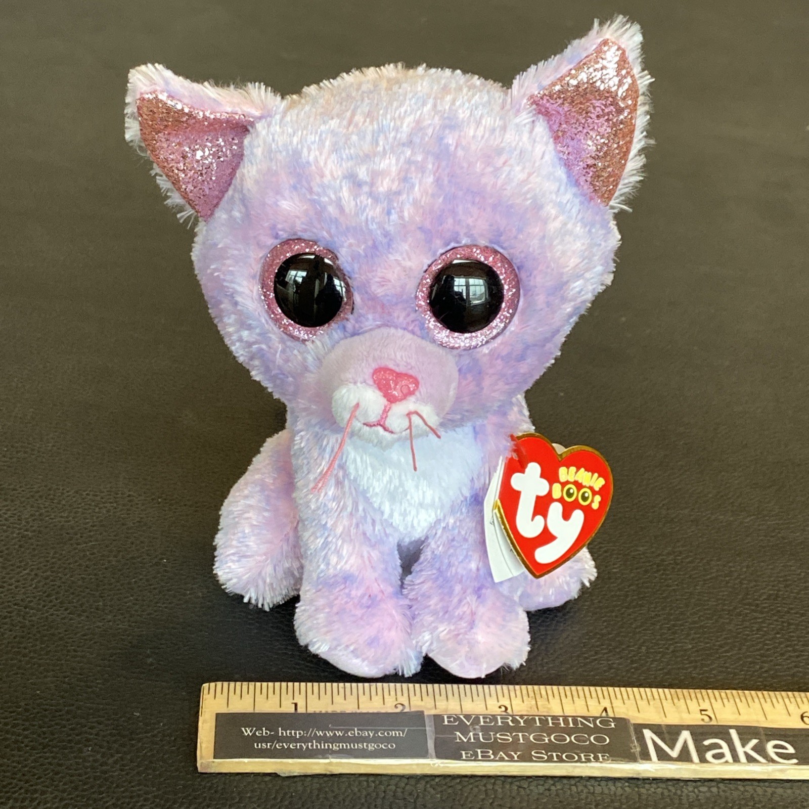 NWT TY Beanie Boos 6" CASSIDY Cat Plush Purple Boo Pink Glitter Eyes Kitty NEW