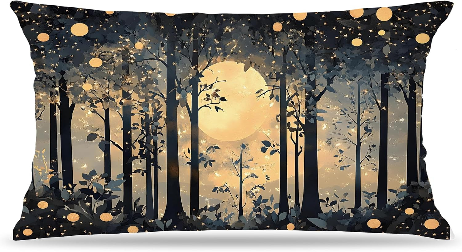 Rustic Night Moon William Morris Inspired Forest Decor Pillow Covers 18x18,Vinta