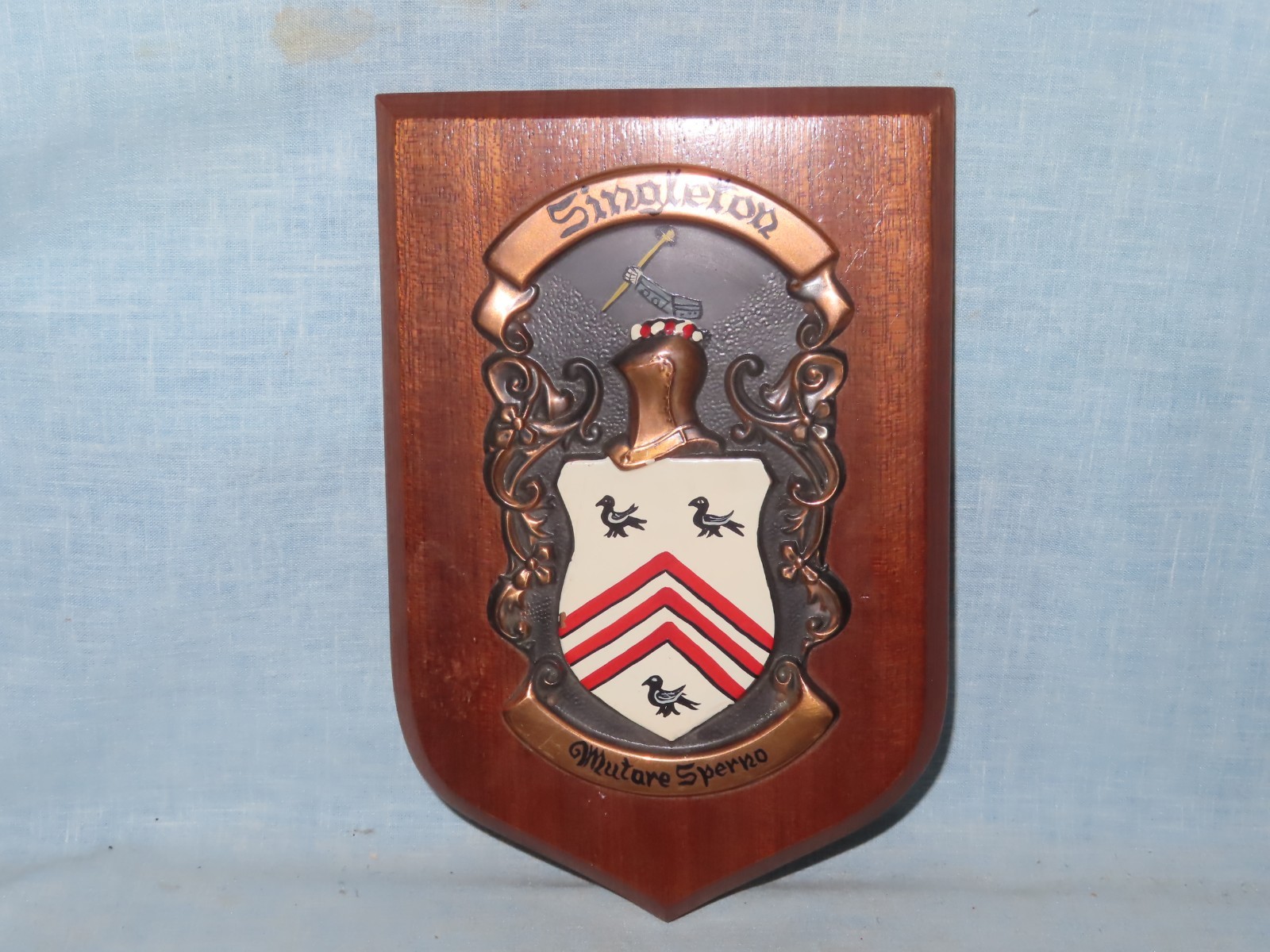Singleton Family Coat of Arms Crest on Wooden Plaque