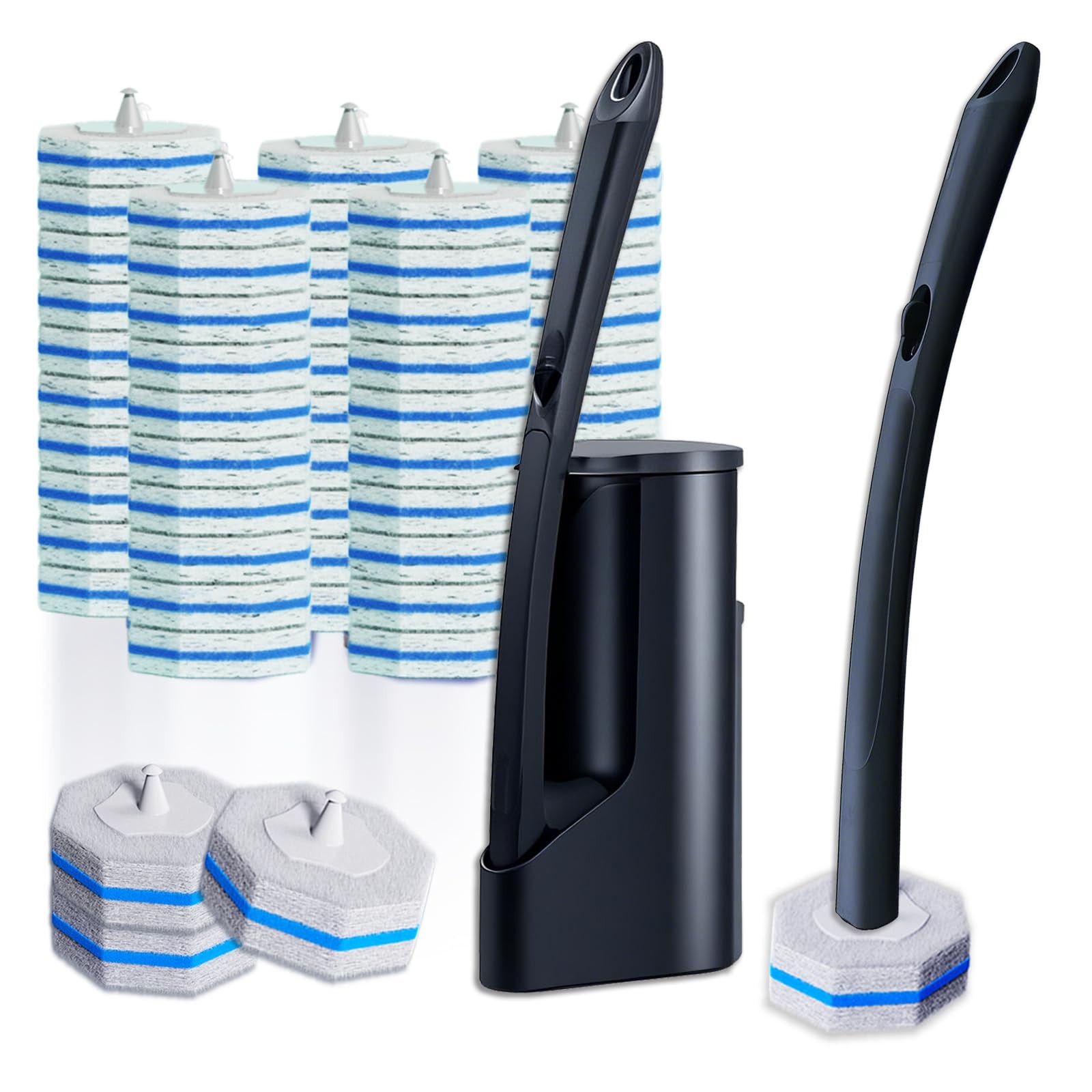 Disposable Toilet Brush with 50 Wand Cleaner 5.9 x 3.5x 15.7(Inches), Black 