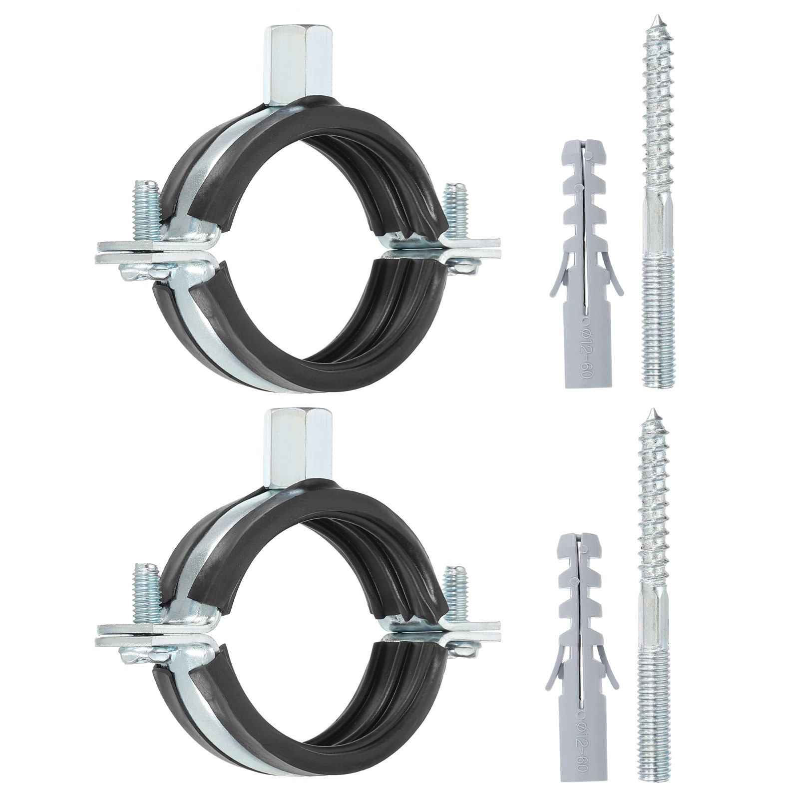 2 Pcs 1.7-2inch Heavy Duty Adjustable Split Ring Pipe Hanger, Silver/Black