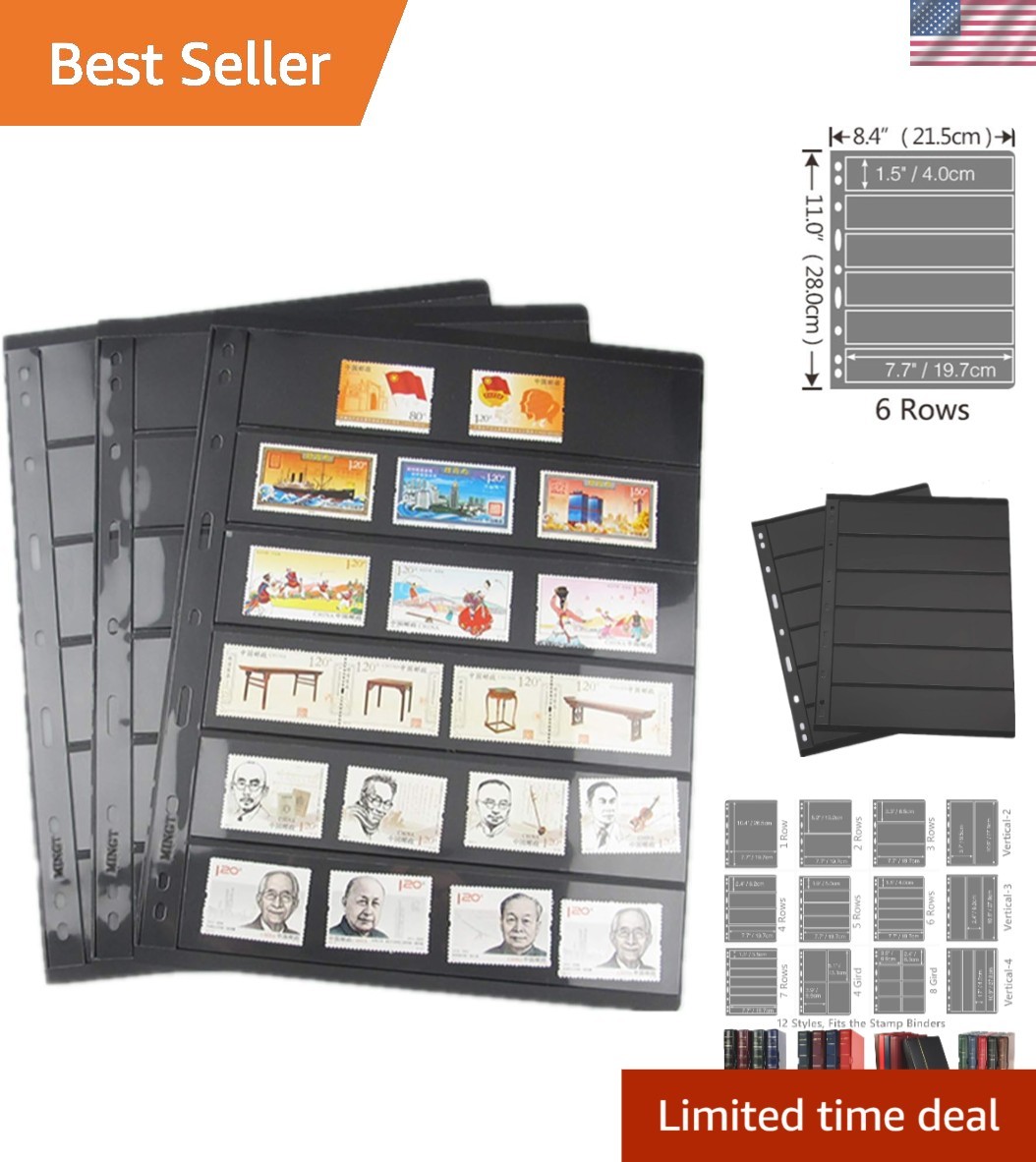 Stamp Pages for Stamp Album Binder, 10 Sheet 20 Page 6 Rows Pages for Stamp C...