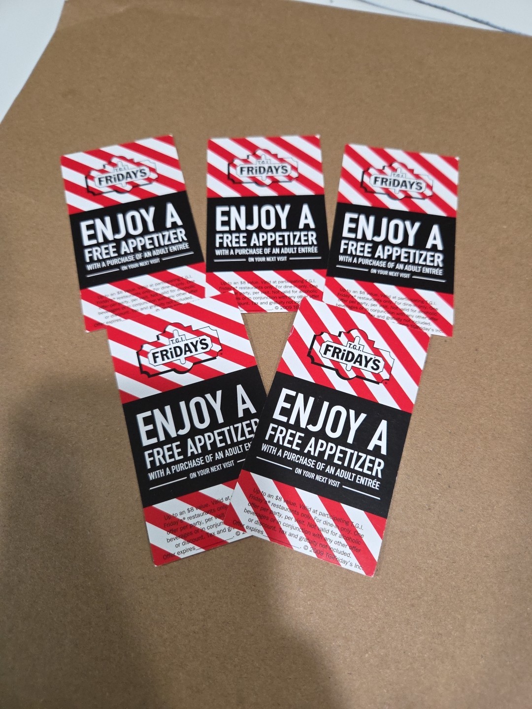 T G I. FRIDAYS Free Appetizer Card Lot Of 5 ! See Photos For Details HB1