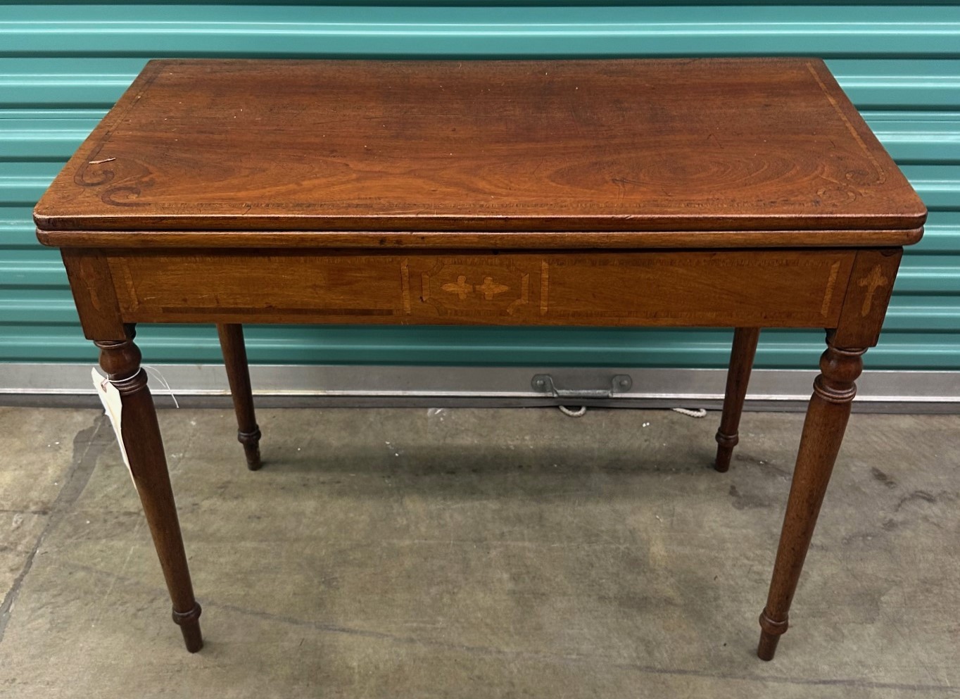 Antique 19th c English Sheraton Inlaid Wood Flip Top Card Game Accent Side Table