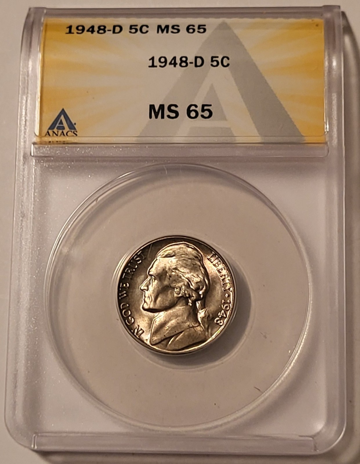 1948 D Jefferson Nickel MS65 ANACS