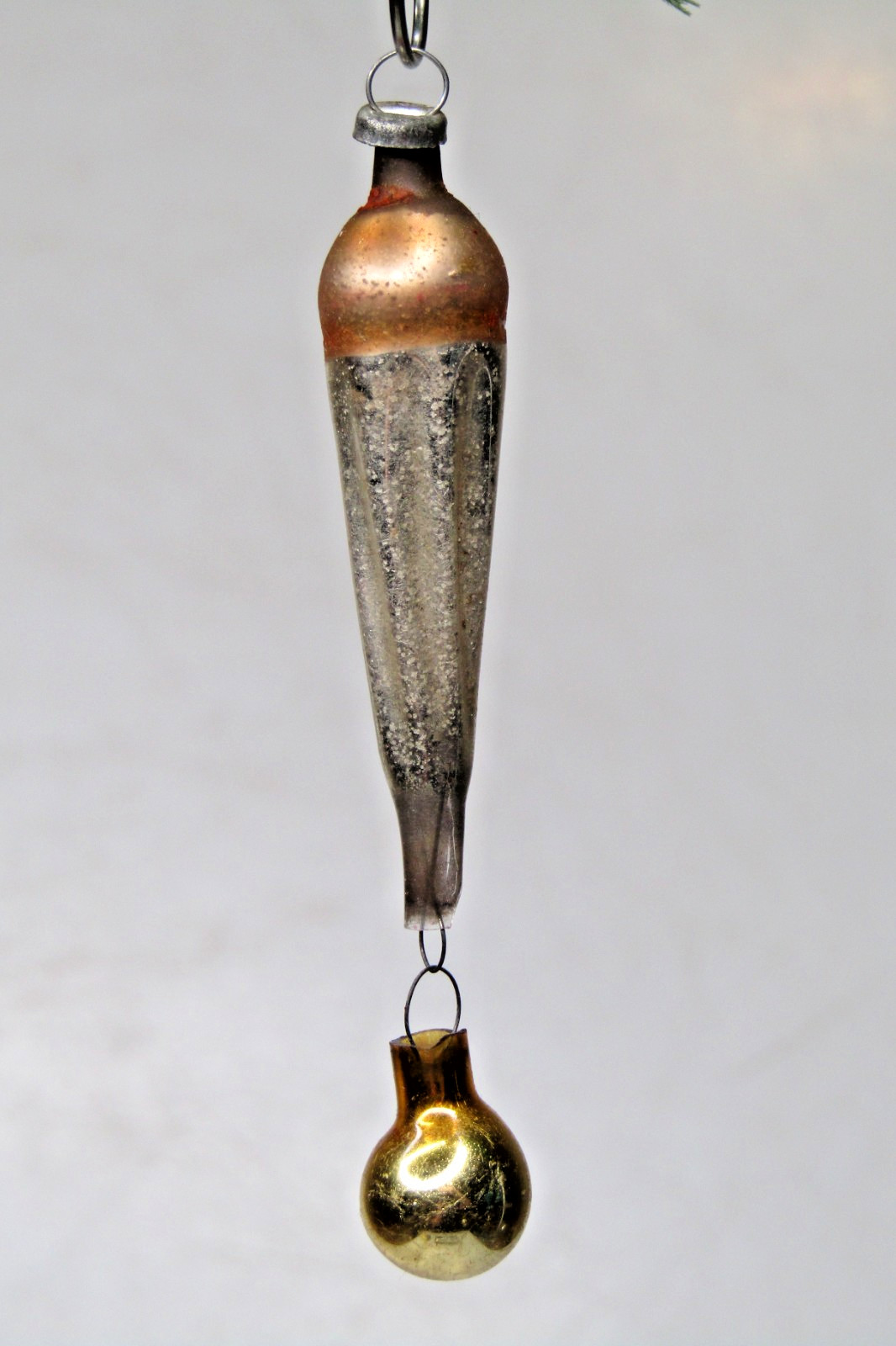 Antique VTG Glass Fluted AIR BALLOON Drop w Ball Christmas Ornament Germany #2