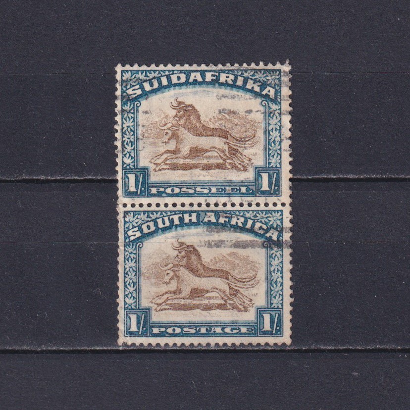 SOUTH AFRICA 1930, SG# 48bw, CV £26, Wmk inverted, 1sh brown&blue, pair, Used