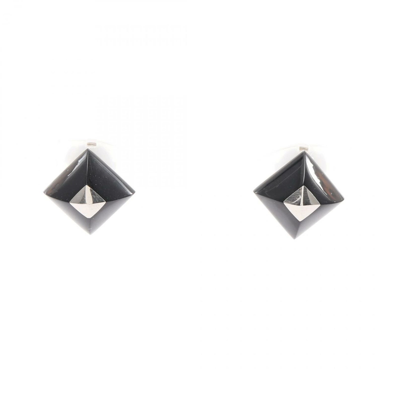 HERMES Medor Cupidon Earrings Jewelry Stainless Steel Ladies Silver Black Used
