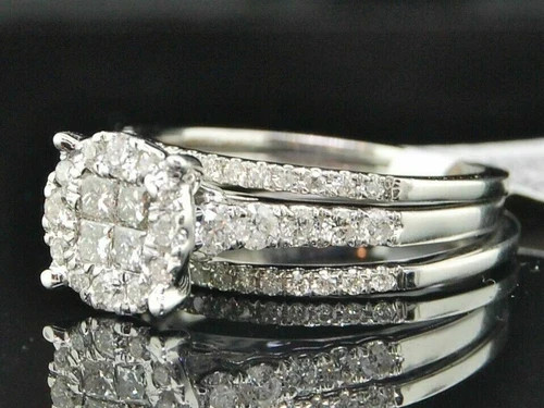 Round Cut Lab Created Diamond 14K White Gold FN Pretty Trio Engagement Ring Set