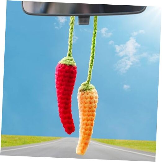 Crochet Rear View Mirror Accessories, Car Mirror Hanging Chili Pepper