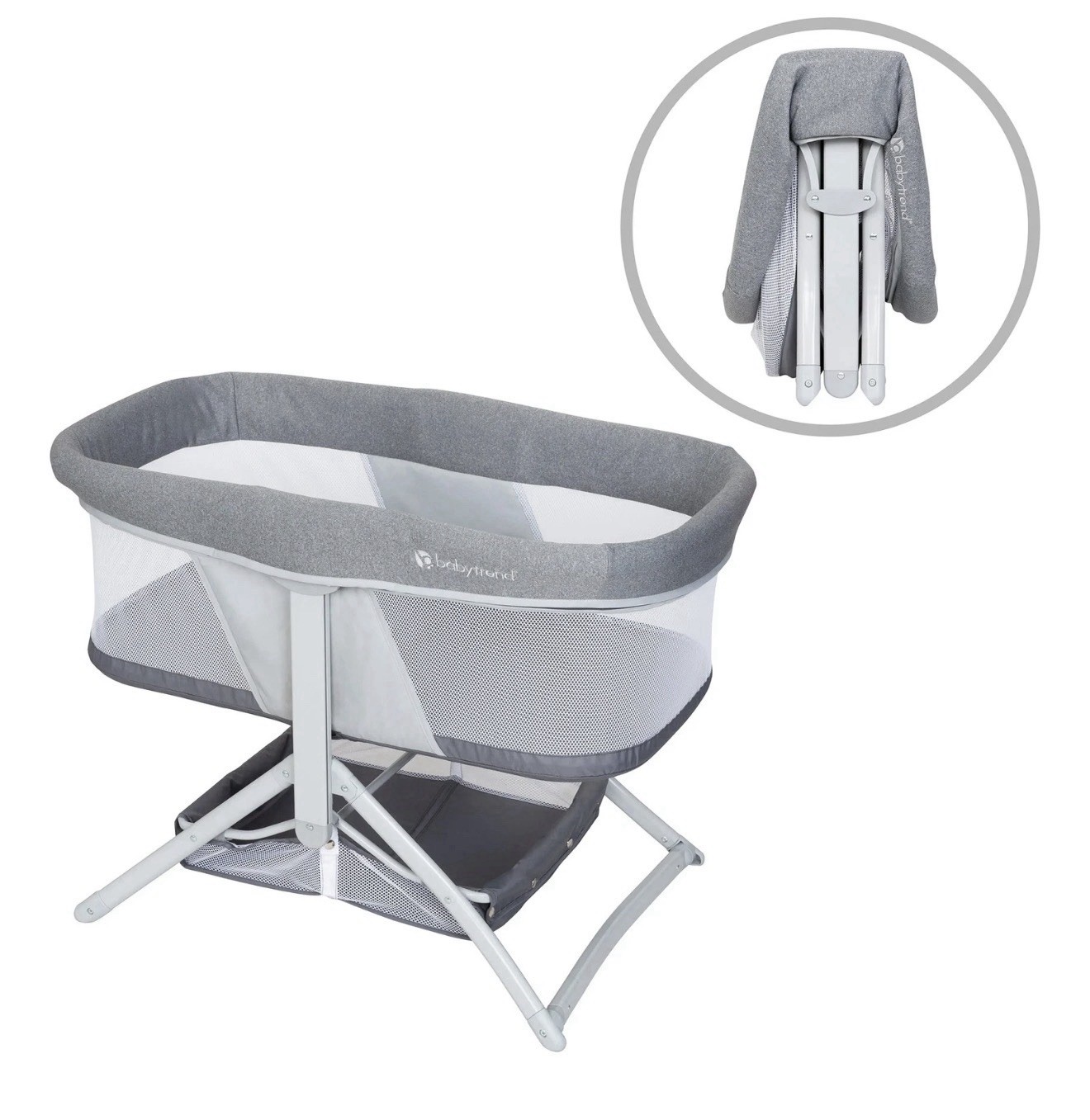 Baby Trend Quick-Fold 2-in-1 Rocking Bassinet, Portable Travel Sleeper, Gray