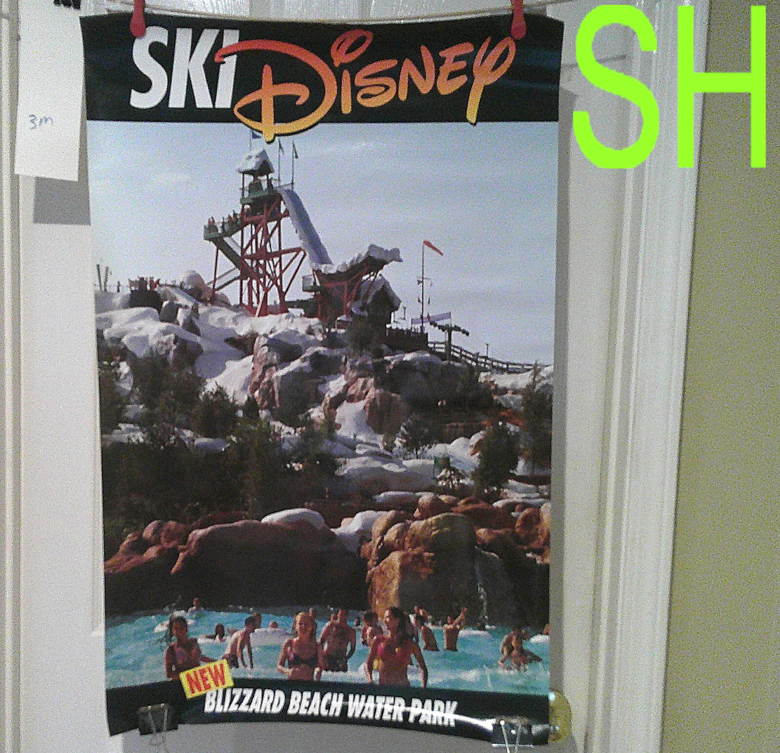 Vintage 1996 Ski Walt Disney World Water Park Travel Agent Poster Blizzard Beach
