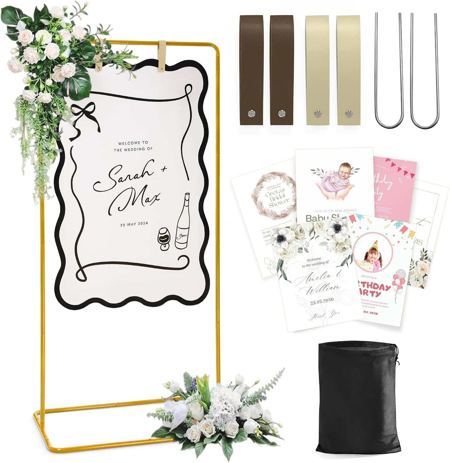 Elegant Gold Wedding Welcome Sign Stand with Design Bundle and Accessories