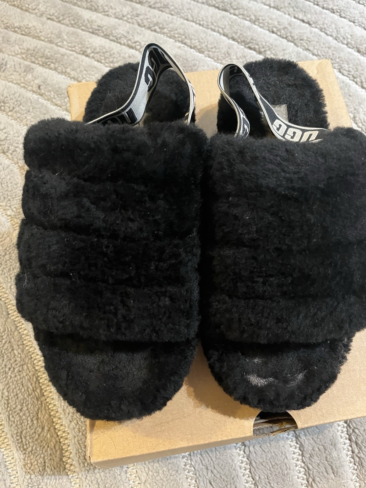 UGG Fluff Yeah Slide Black Fur Women's Slippers Size 6 MPN 1095119