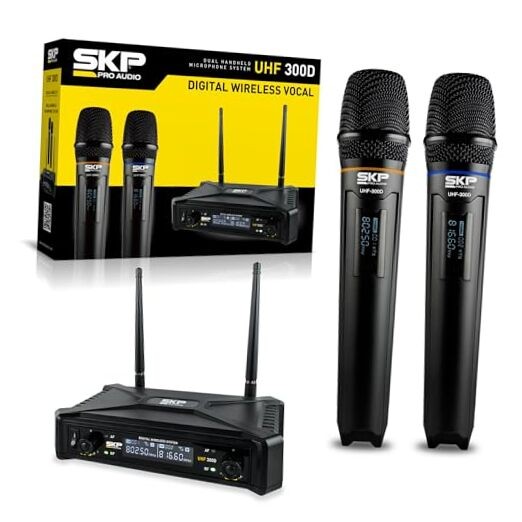  Wireless Microphone System – Dual Handheld Cordless Mics with AA UHF-300D