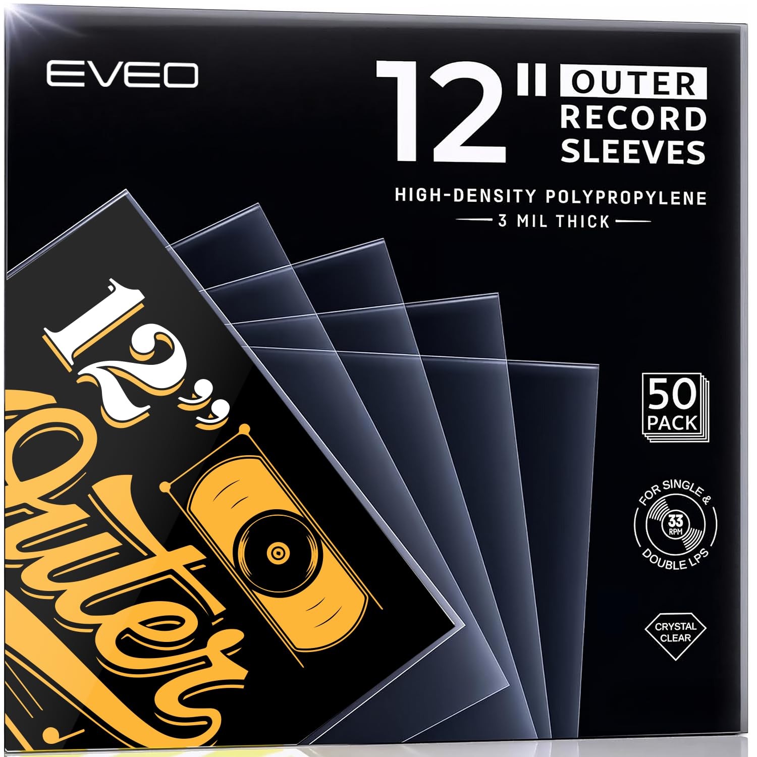 "50 Vinyl Record Sleeves 12.75""x12.75"" Crystal Clear LP Album Protective Co...