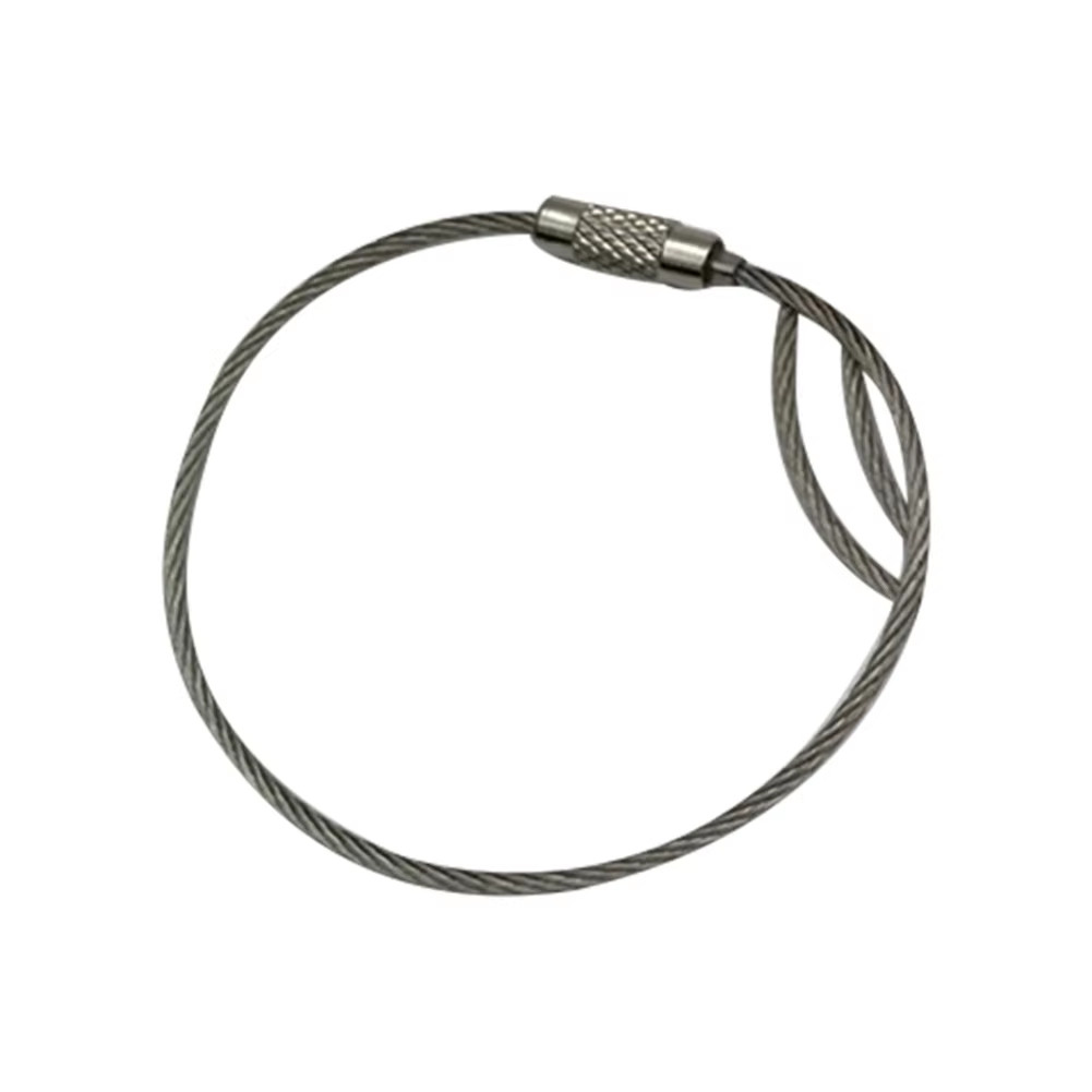 Stainless Steel Keyring with Carabiner, Steel Wire Rope, Camping Tag, Screw Lock