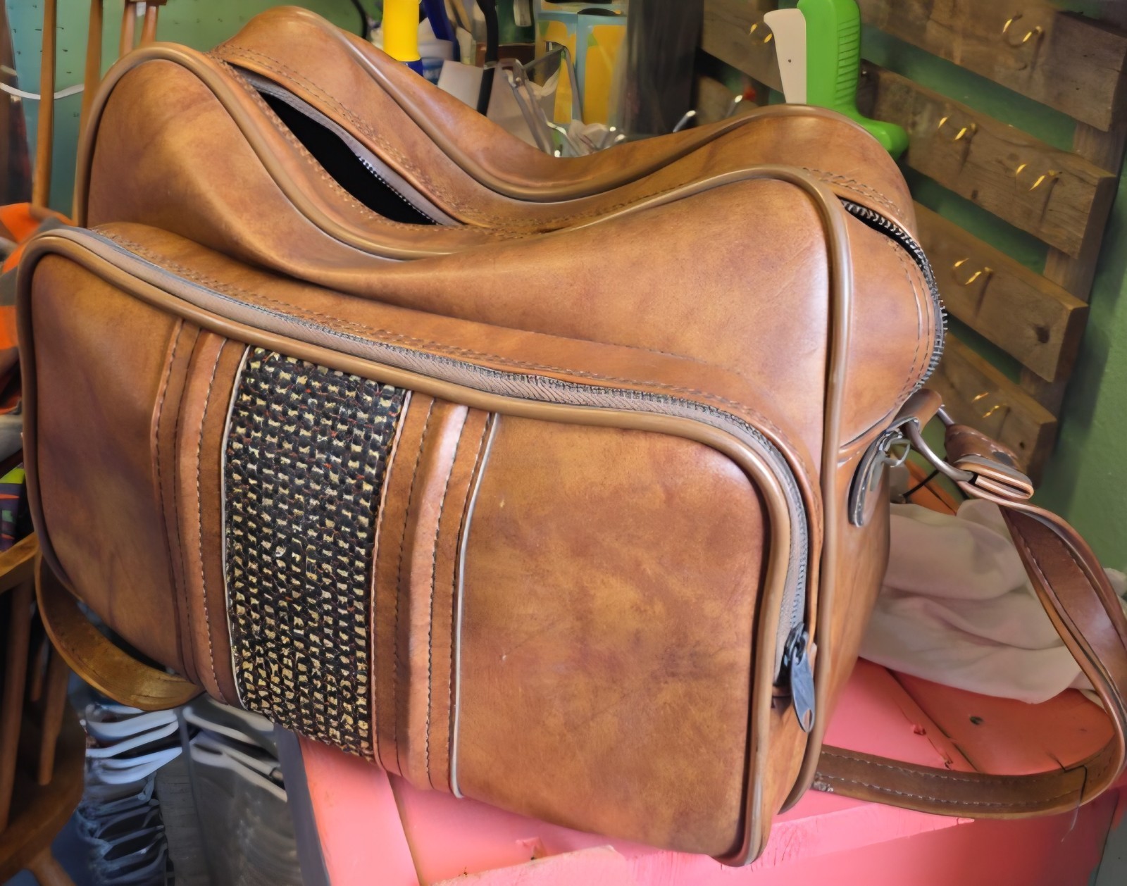 Airway Vintage Brown Leather Travel Bag 1970s Soft Casing Extra Compartments