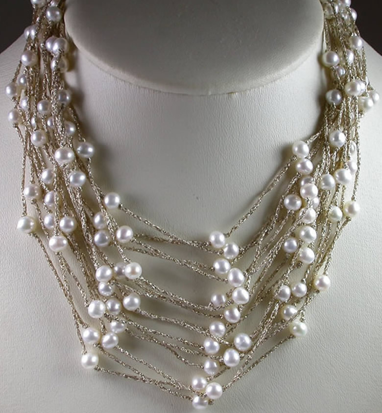 Statement Bridal Wedding Pearl Necklace on Silk Handcrafted Jewelry Unusual