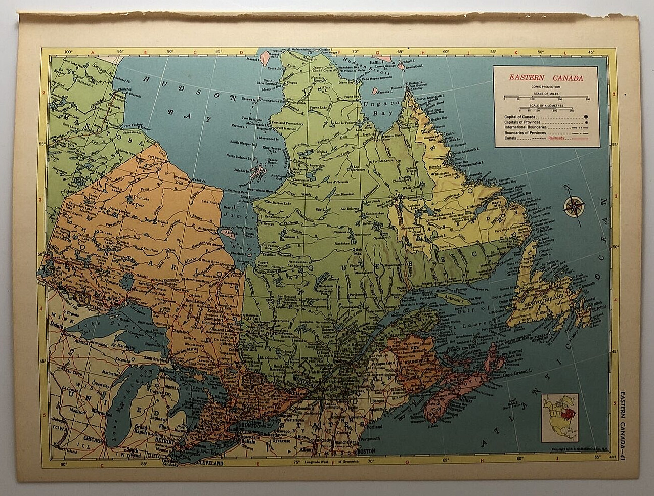 1954 Vintage EASTERN CANADA Antique Atlas Map - Hammond's New World Atlas