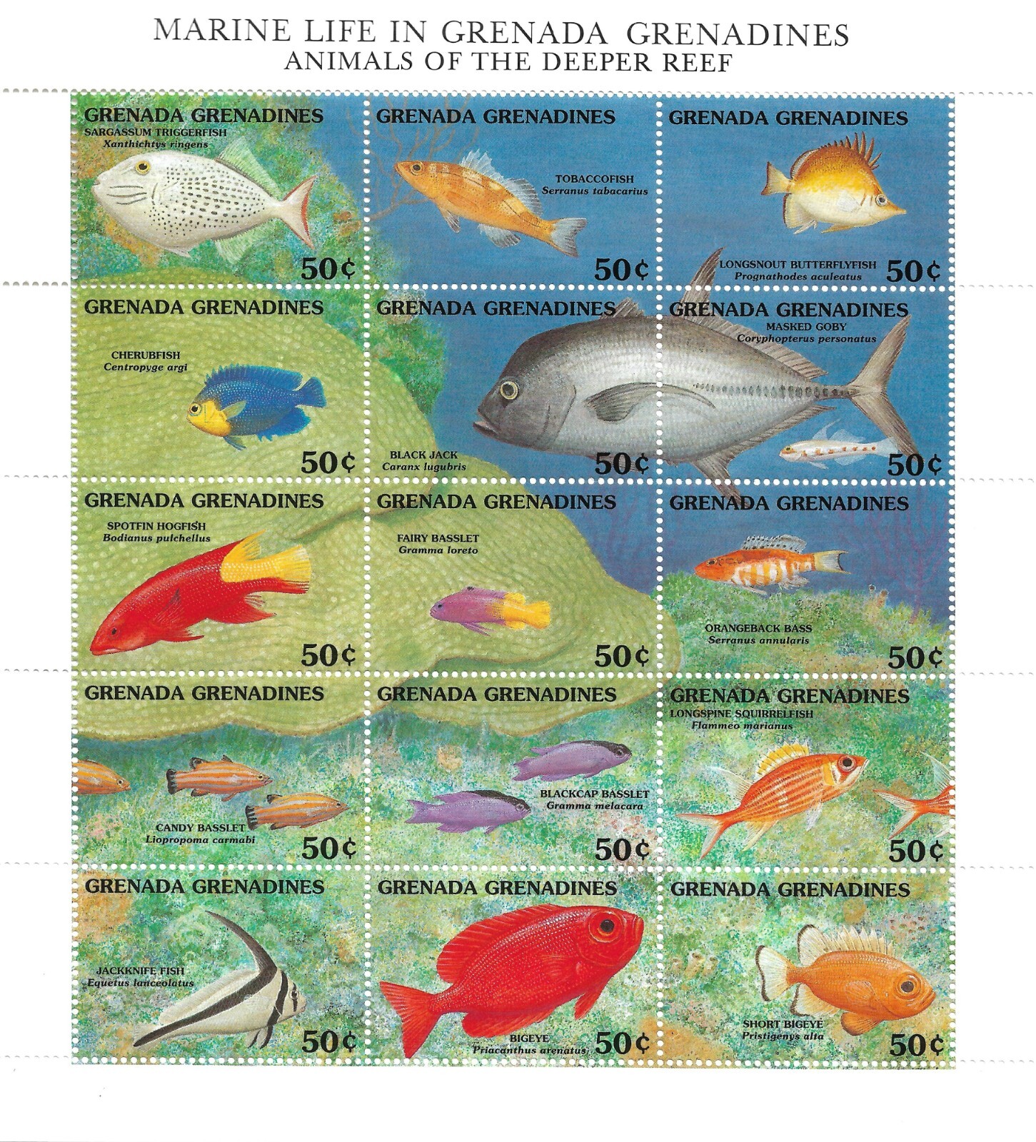 Grenada Grenadines Scott 1356 Marine Life VF MNH Miniature Sheet 1991 Fish.