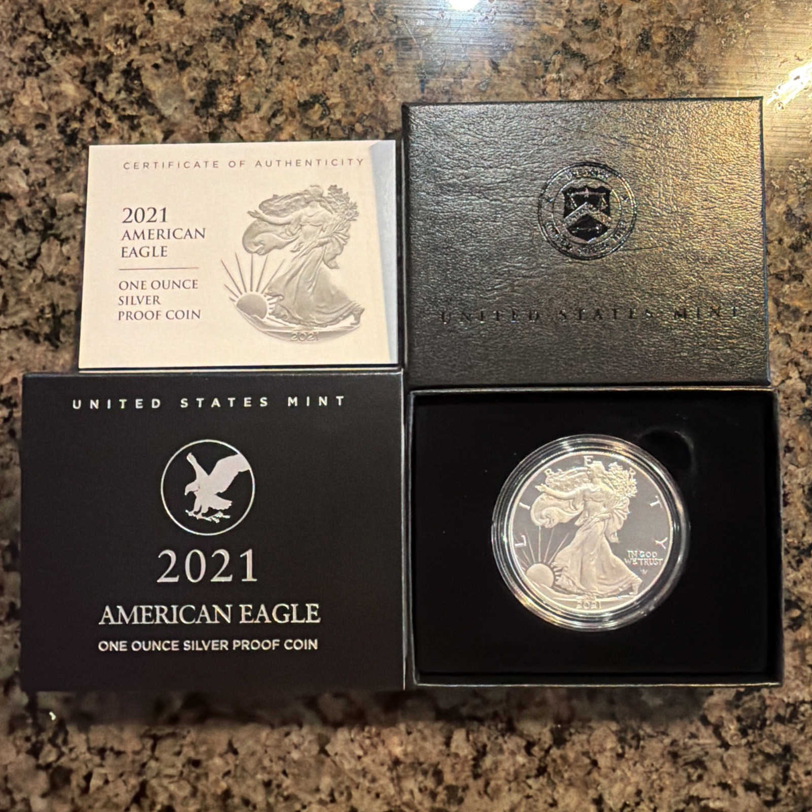 2021-S American Silver Eagle (Type 2) One Ounce Proof Coin with Box and COA