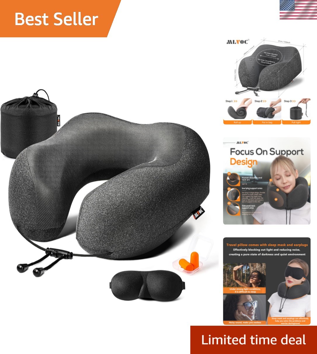 Neck Pillow for Traveling, Upgraded 100% Pure Memory Foam Travel Neck Pillow ...