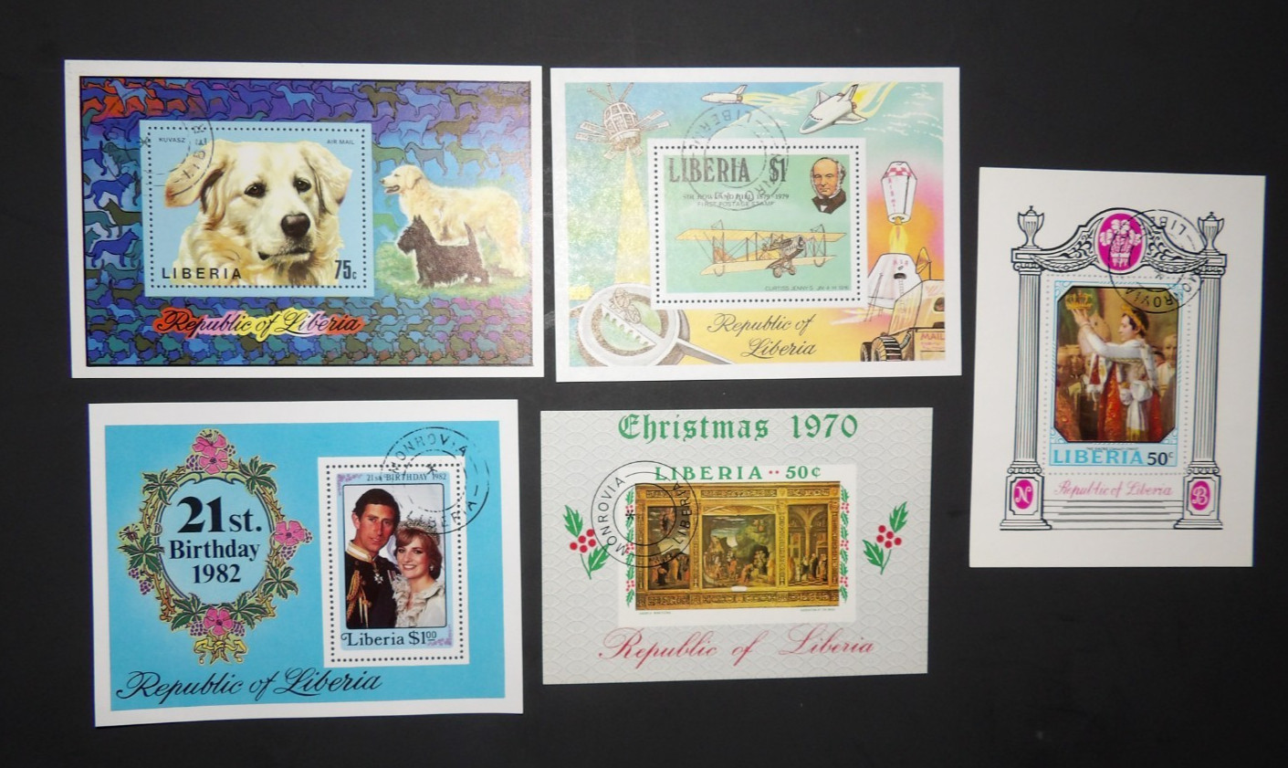 LIBERIA SCOTT #C202 540 961 848 531 USED LOT OF 5 SOUVENIR SHEETS SPACE DOG XMAS
