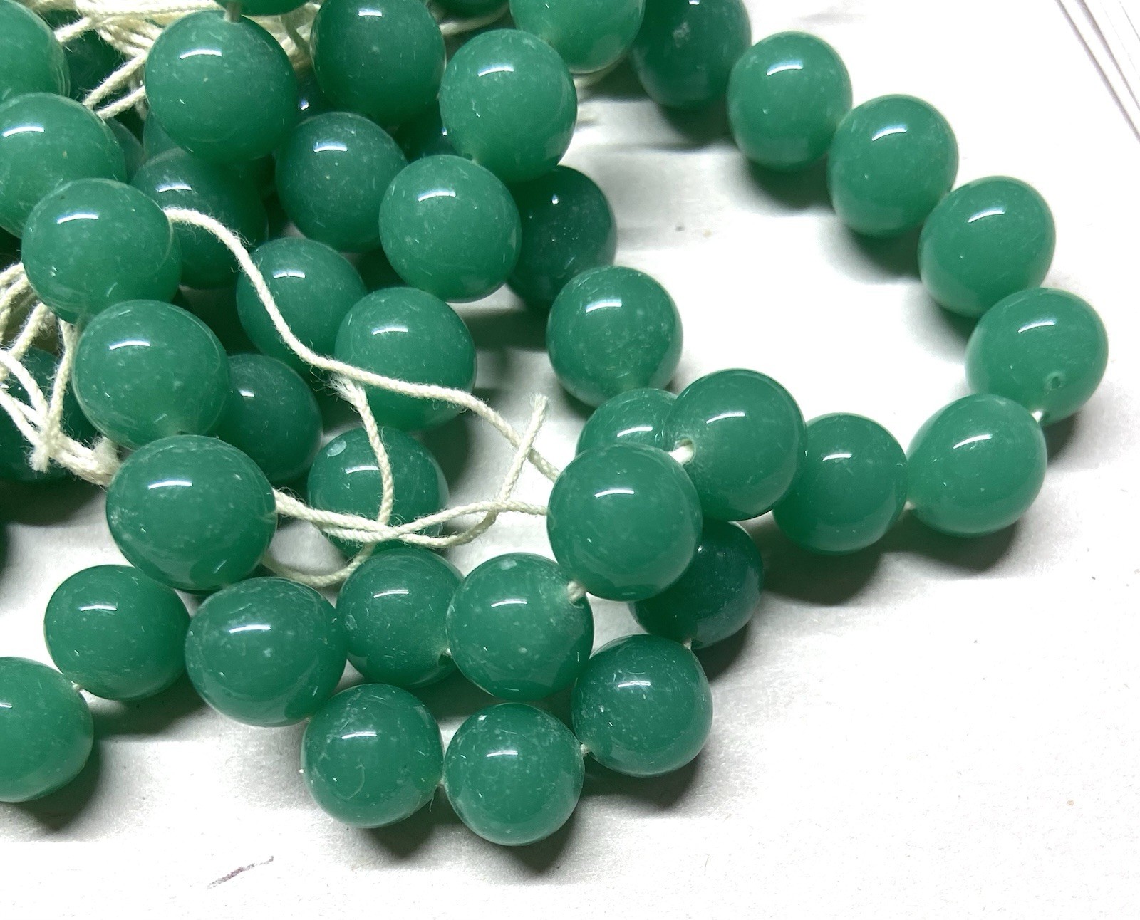 13.5 oz.  10mm  Round Glass Beads - Jade look Green color