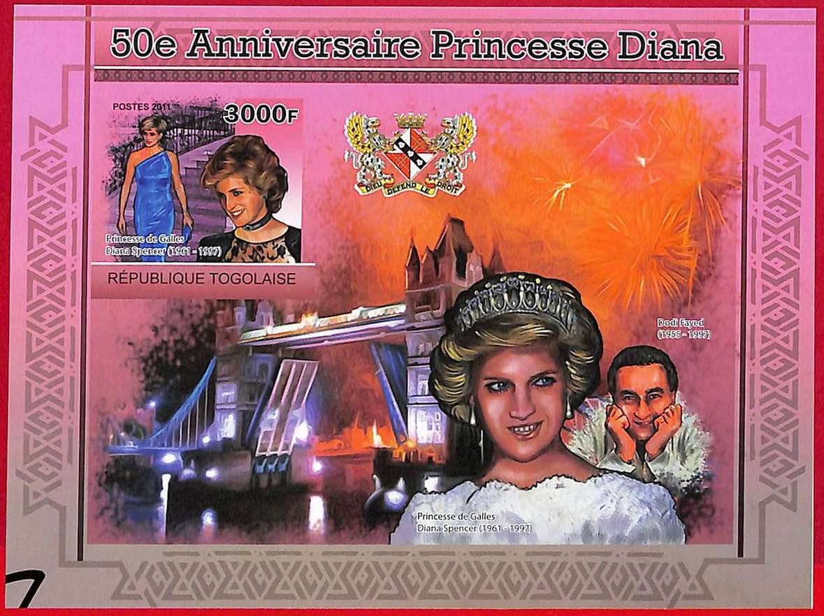 A3729 - TOGO  - ERROR IMPERF Stamp Sheet - 2011 - Princess Diana