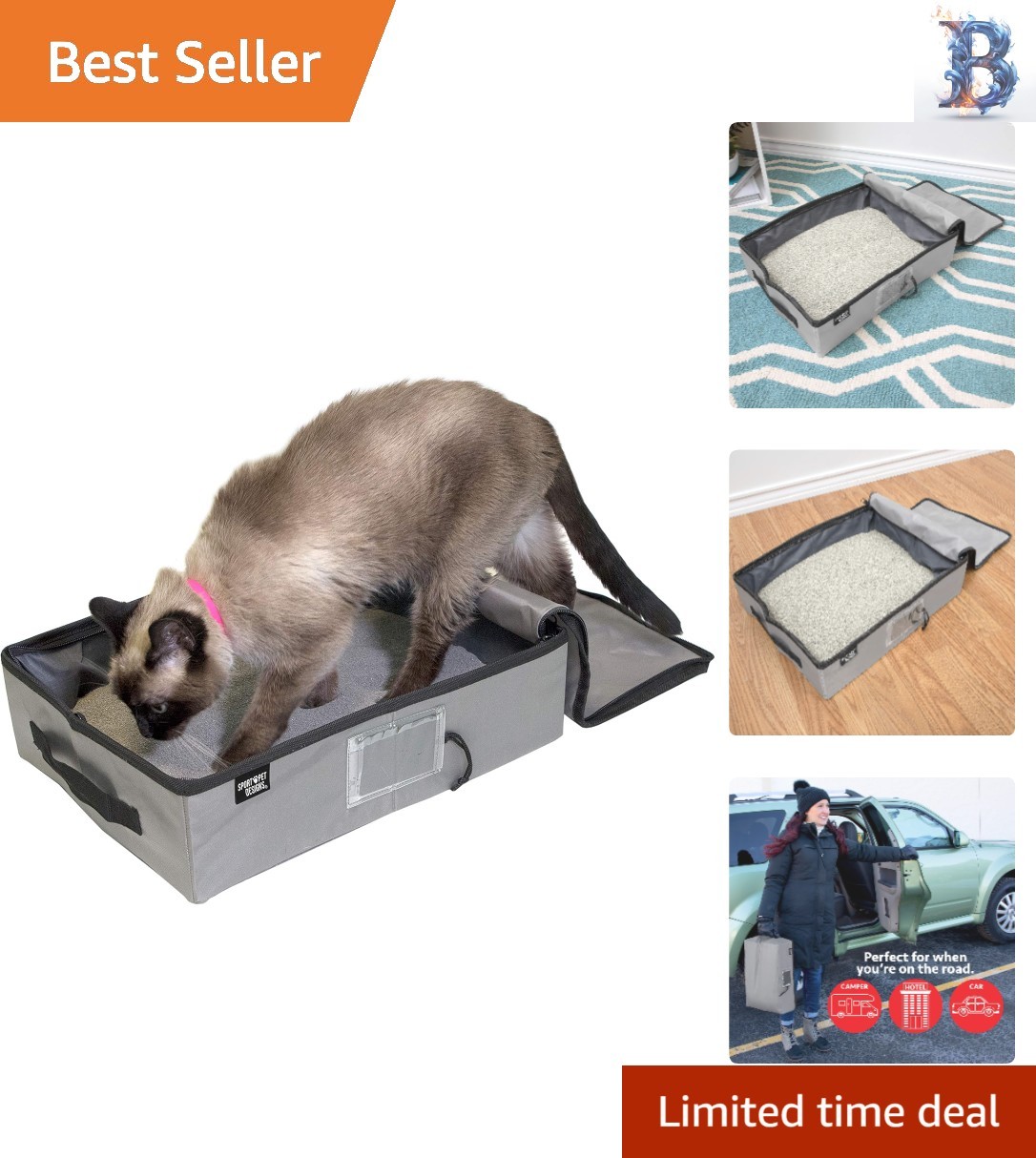 Travel-Friendly Waterproof Cat Litter Box - Large Zippered Pop Open Design