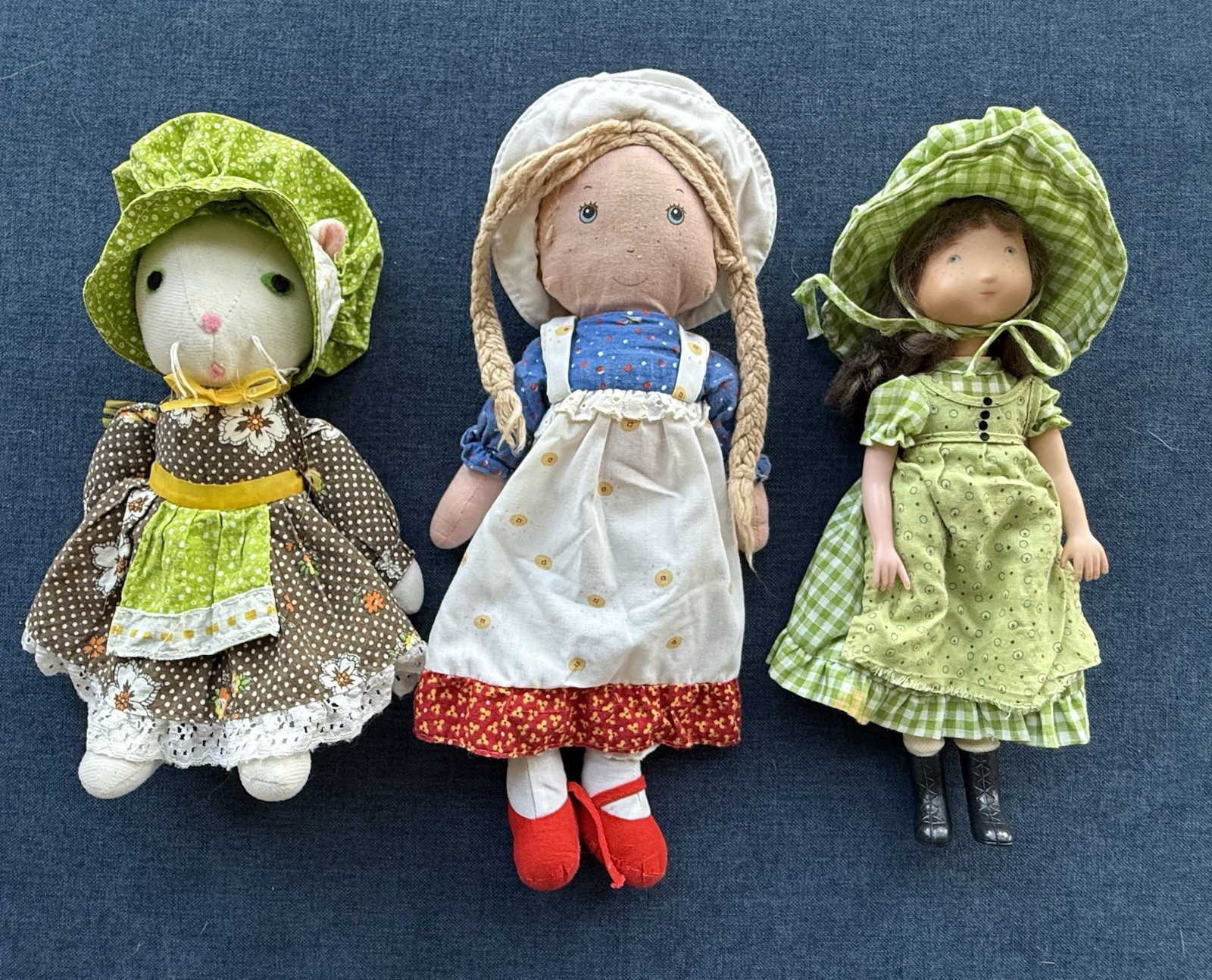 Holly Hobbie Knickerbocker Cloth Heather Rag Amy Vinyl Cat Bonnet Belle Doll Lot