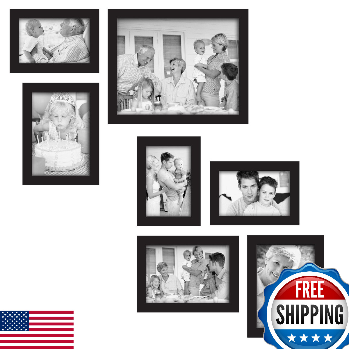 MCS 7-Piece Black Gallery Frame Set - Wall/Table Mount, Photo/Art Display