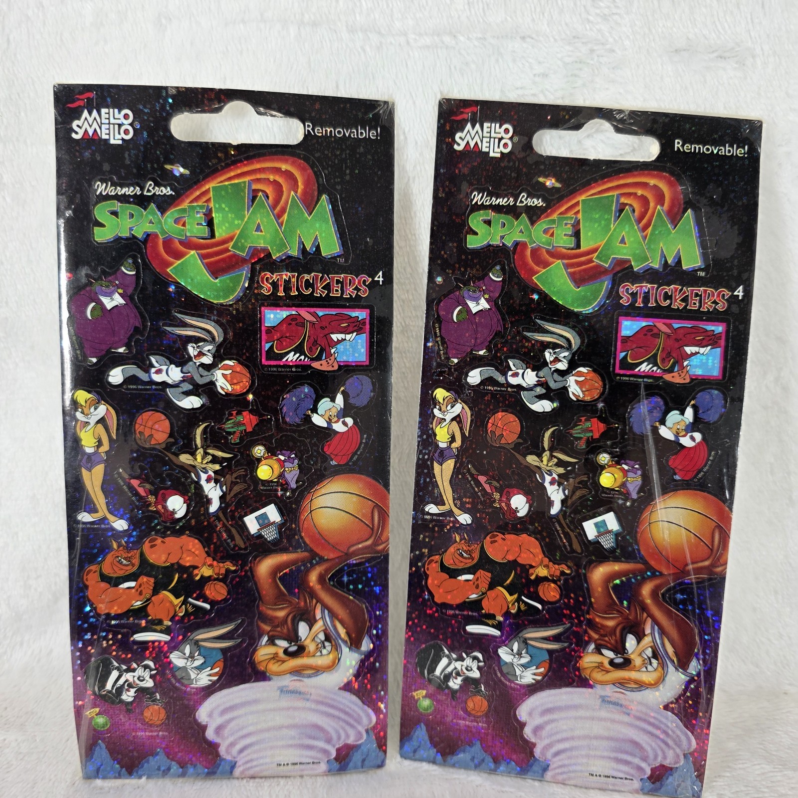 Space Jam Stickers Mello Smello Lot Of 2 Vtg 1996 Warner Bros Bugs Bunny Taz NOS