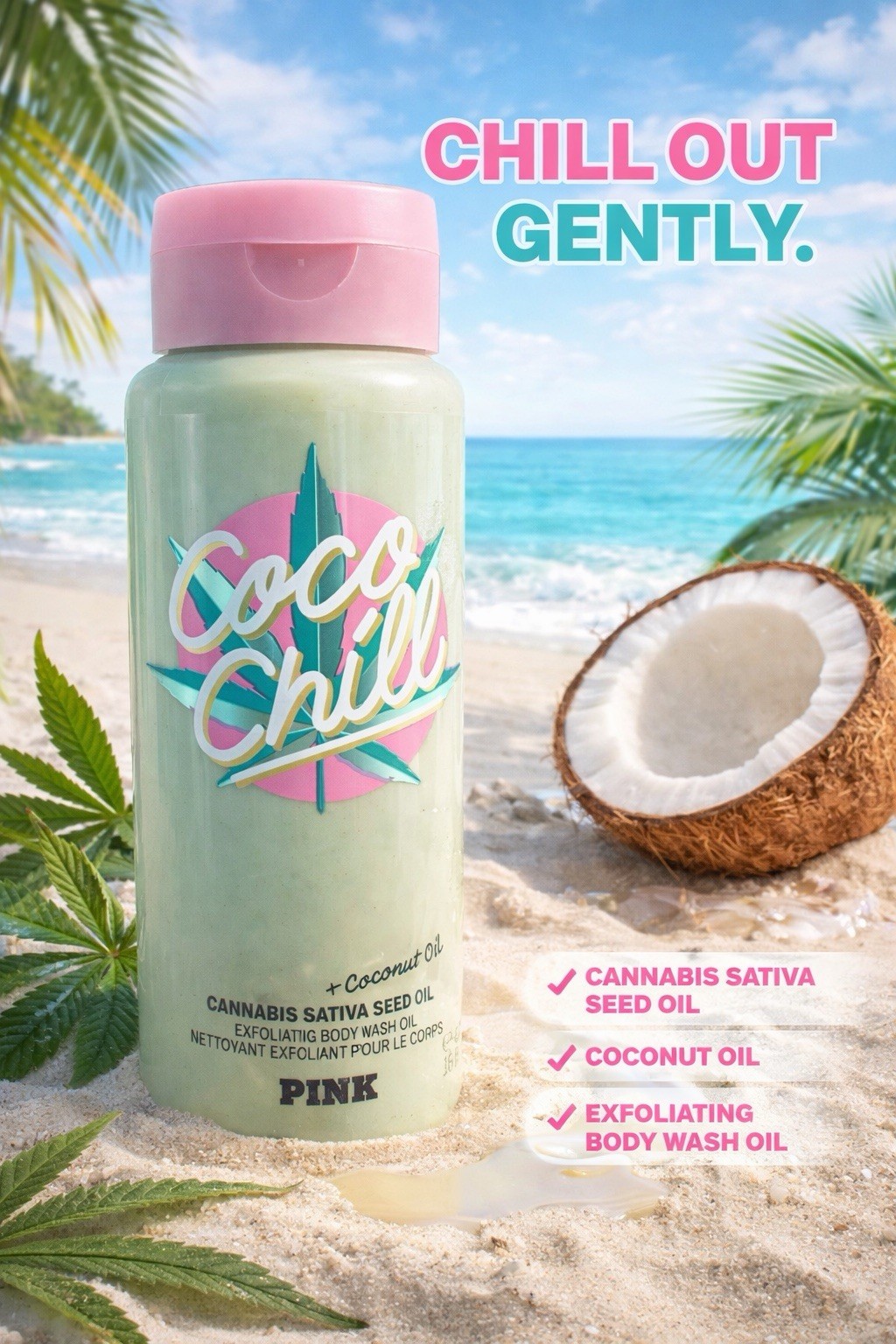 PINK Coco Chill Exfoliating Body Wash Oil Coconut