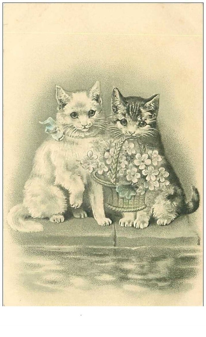 Cats No. 11069. Two Cats Holding A Floral Basket. CP GAUFFREE