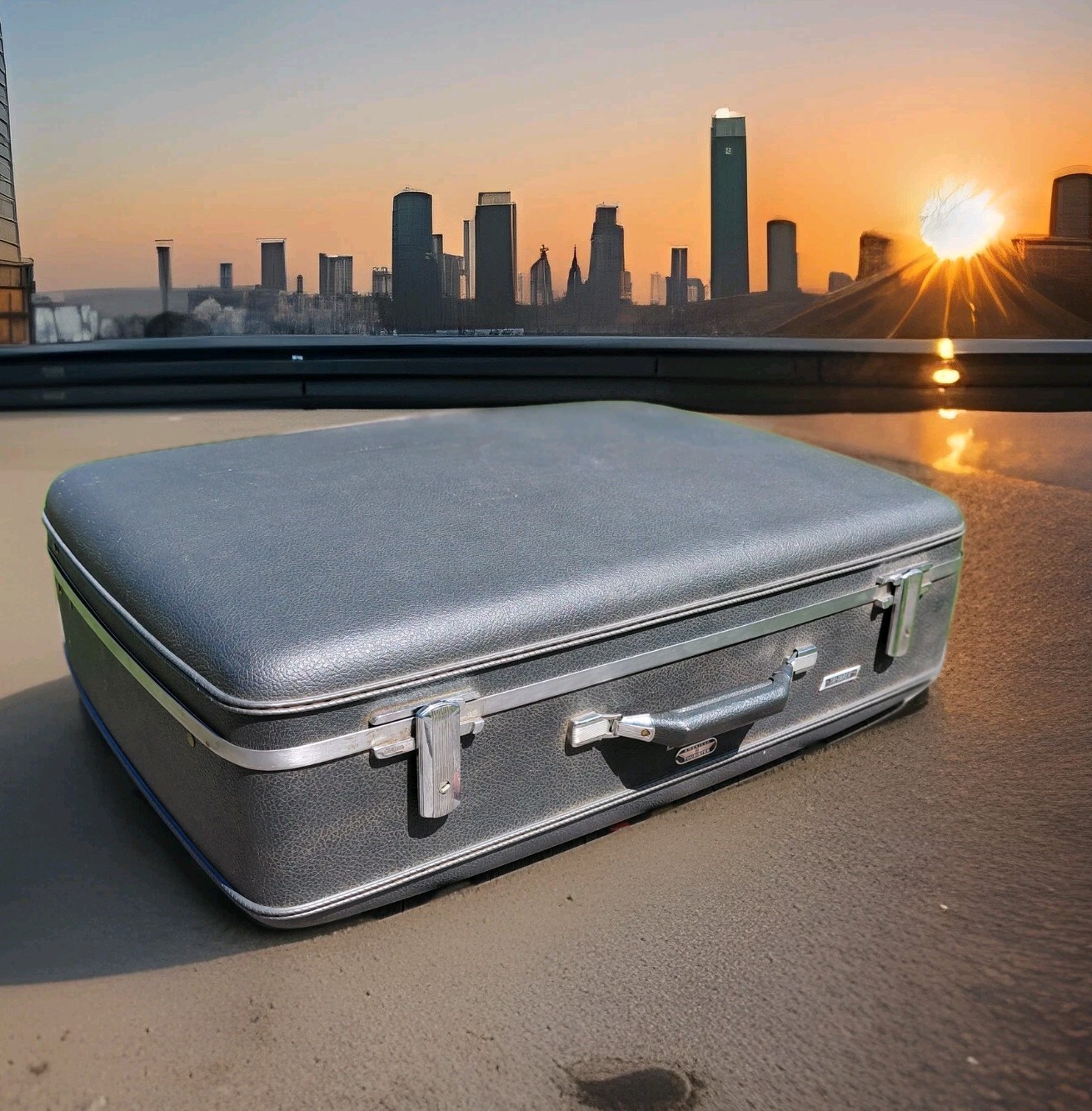 Vintage American Tourister Tri-Taper Suitcase 27x19x9 Hard Shell Grayish Blue