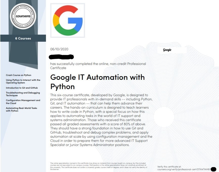 Help Complete Google IT Automation with Python Professional Certificate Coursera