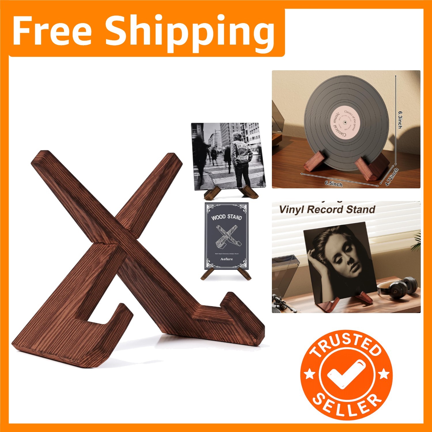 Vintage-Inspired Vinyl Record Holder, Solid Wood Display for Albums & More