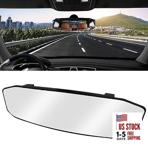  12''x3.5'' Large Rear View Mirror, Anti Glare Panoramic Wide Angle Rearview 