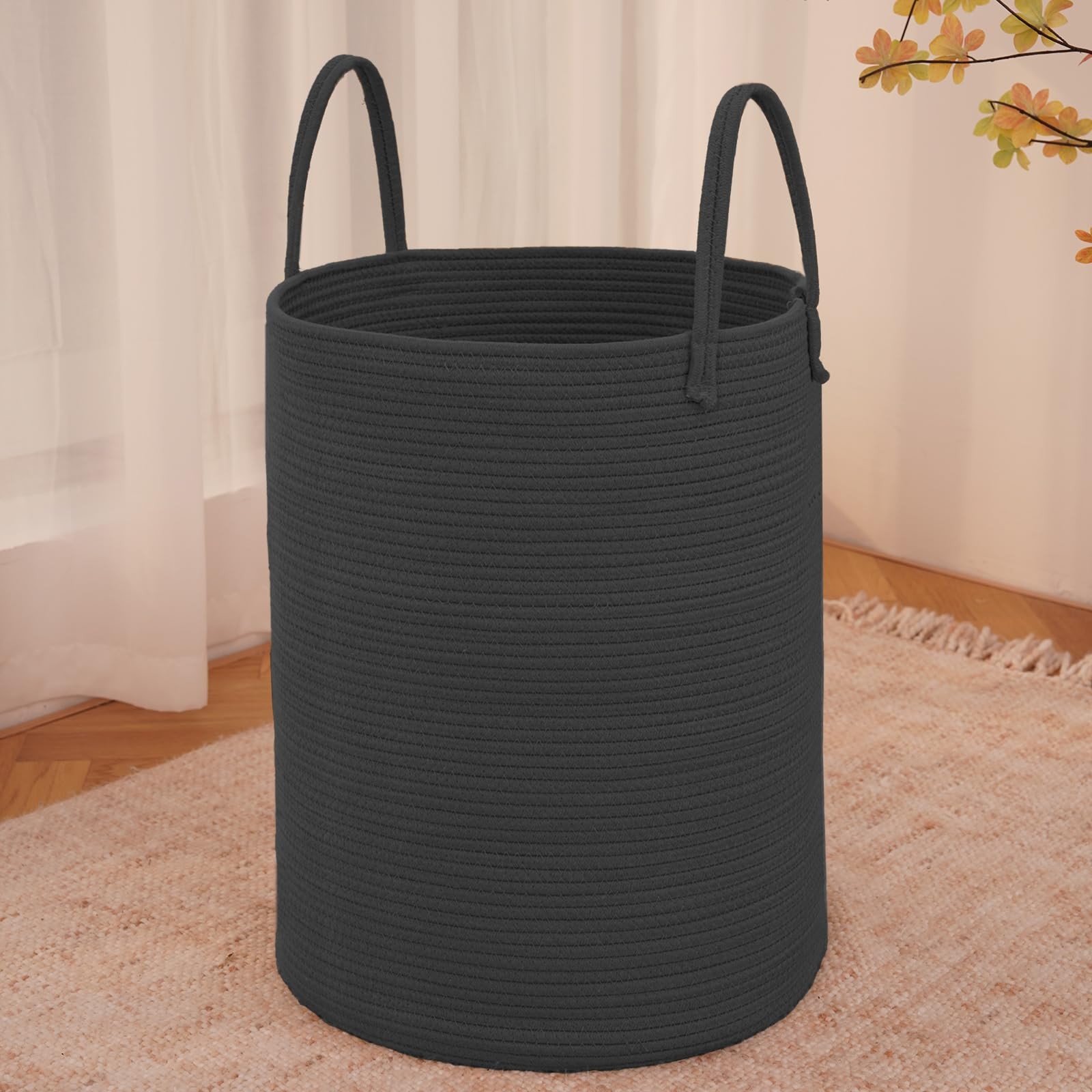 Woven Laundry Basket 100L Cotton Rope Storage Bin Decorative Tall Hamper Large
