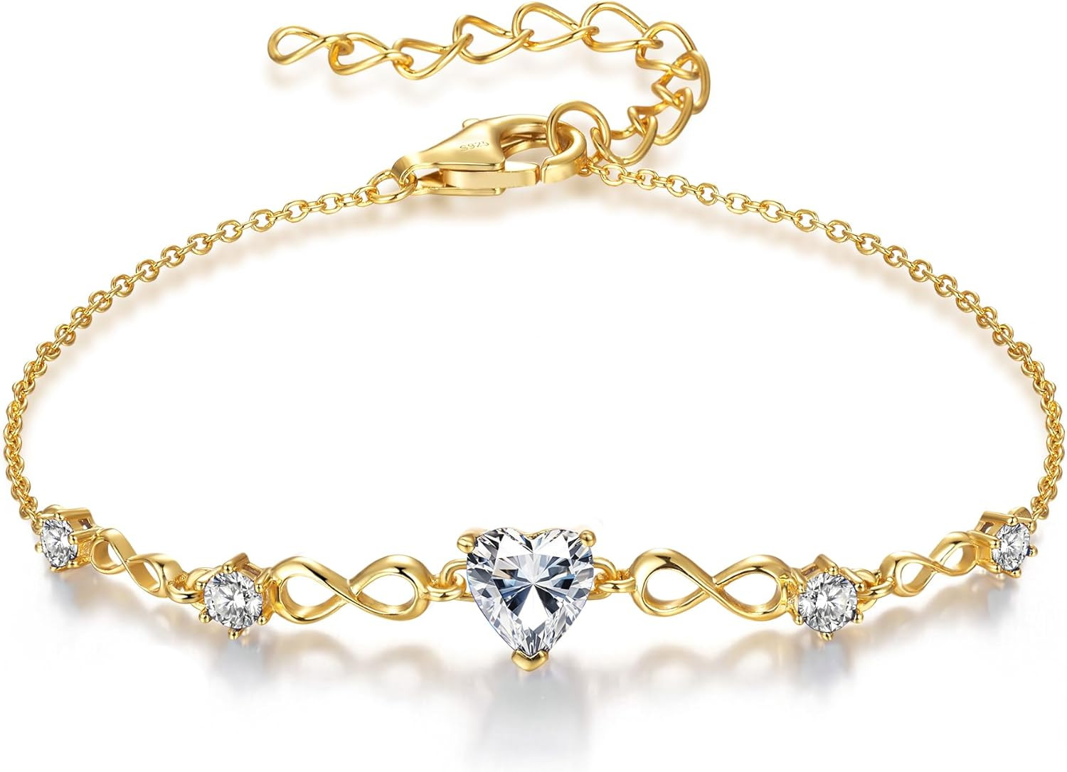 Infinity Heart Birthstone Bracelets for Women, 925 Sterling Silver Women Charm L