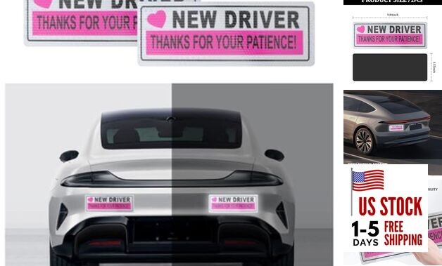 2PCS Student Driver Magnet for Car,Reflective New Driver Sticker Car Pink 1