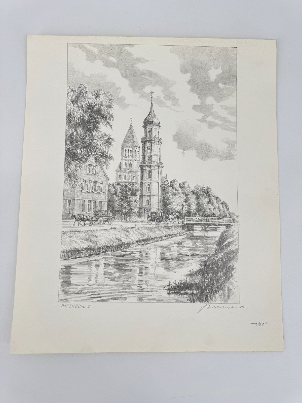 * HEINZ WEHLISCH DRAWING PAPENBURG VIEW SIGNED