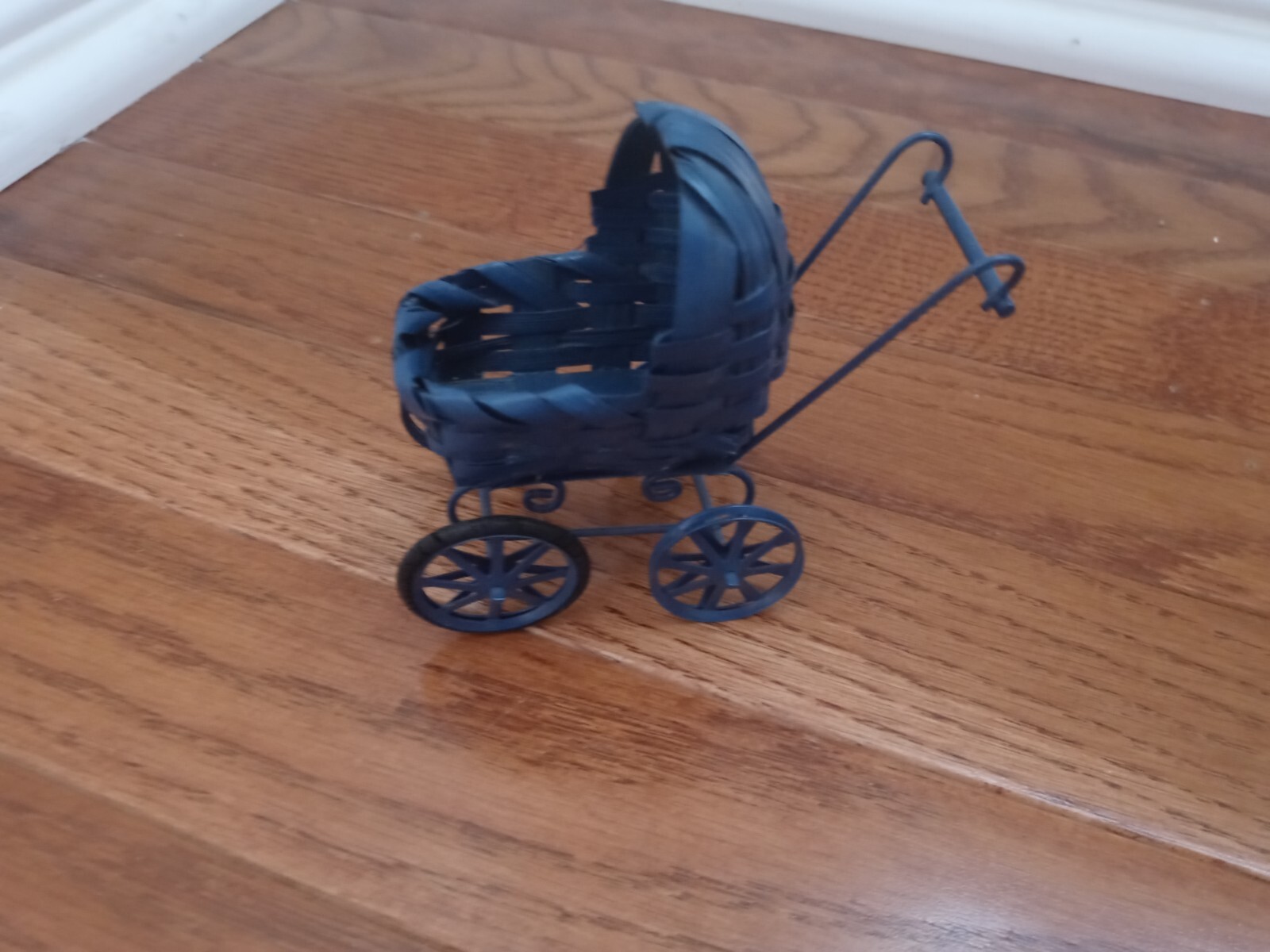 Vintage Wicker Baby Doll Carriage Buggy Antique Stroller blue