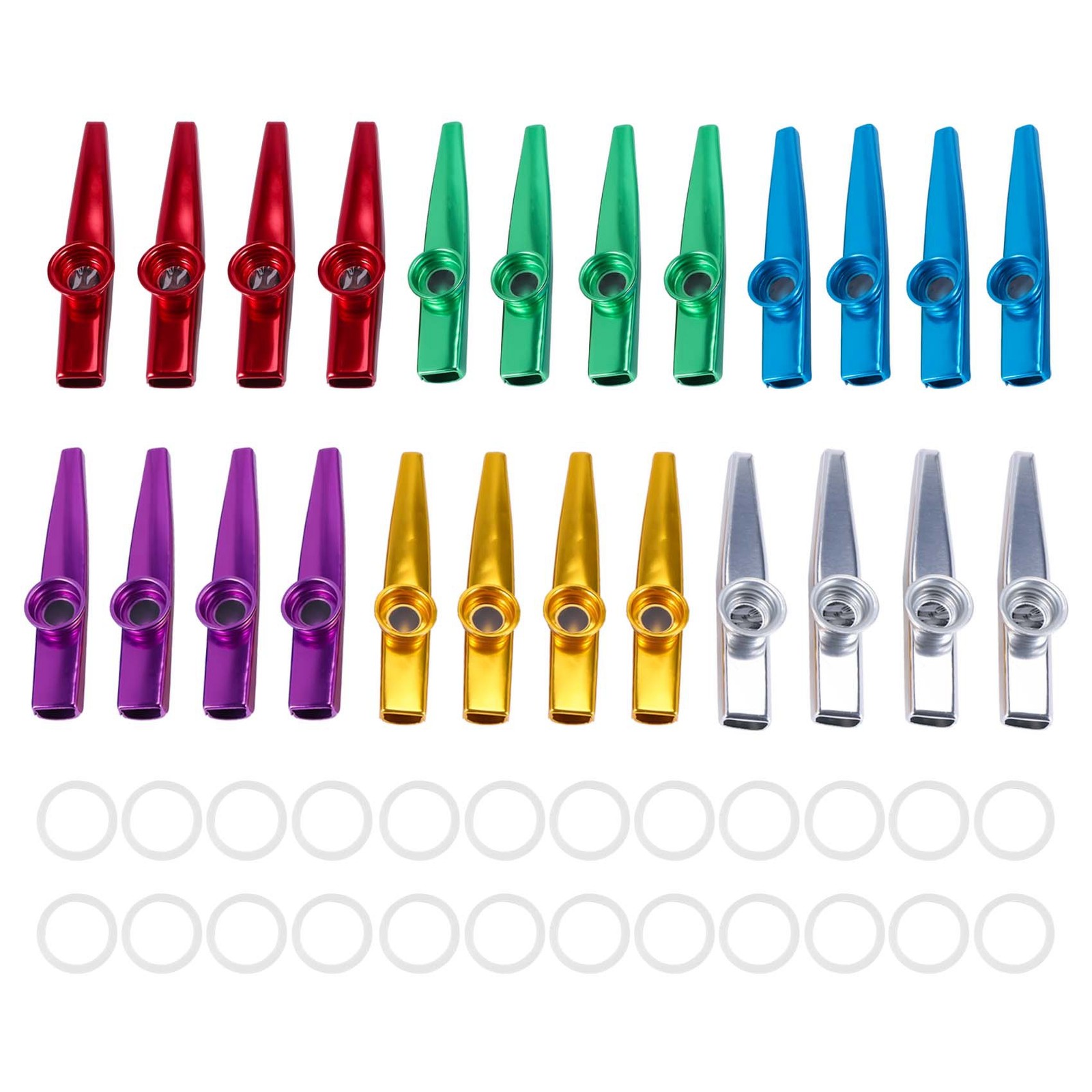 24-Pack Metal Kazoos with 24 Pcs  Flute Diaphragms 6 Colors,Good8555