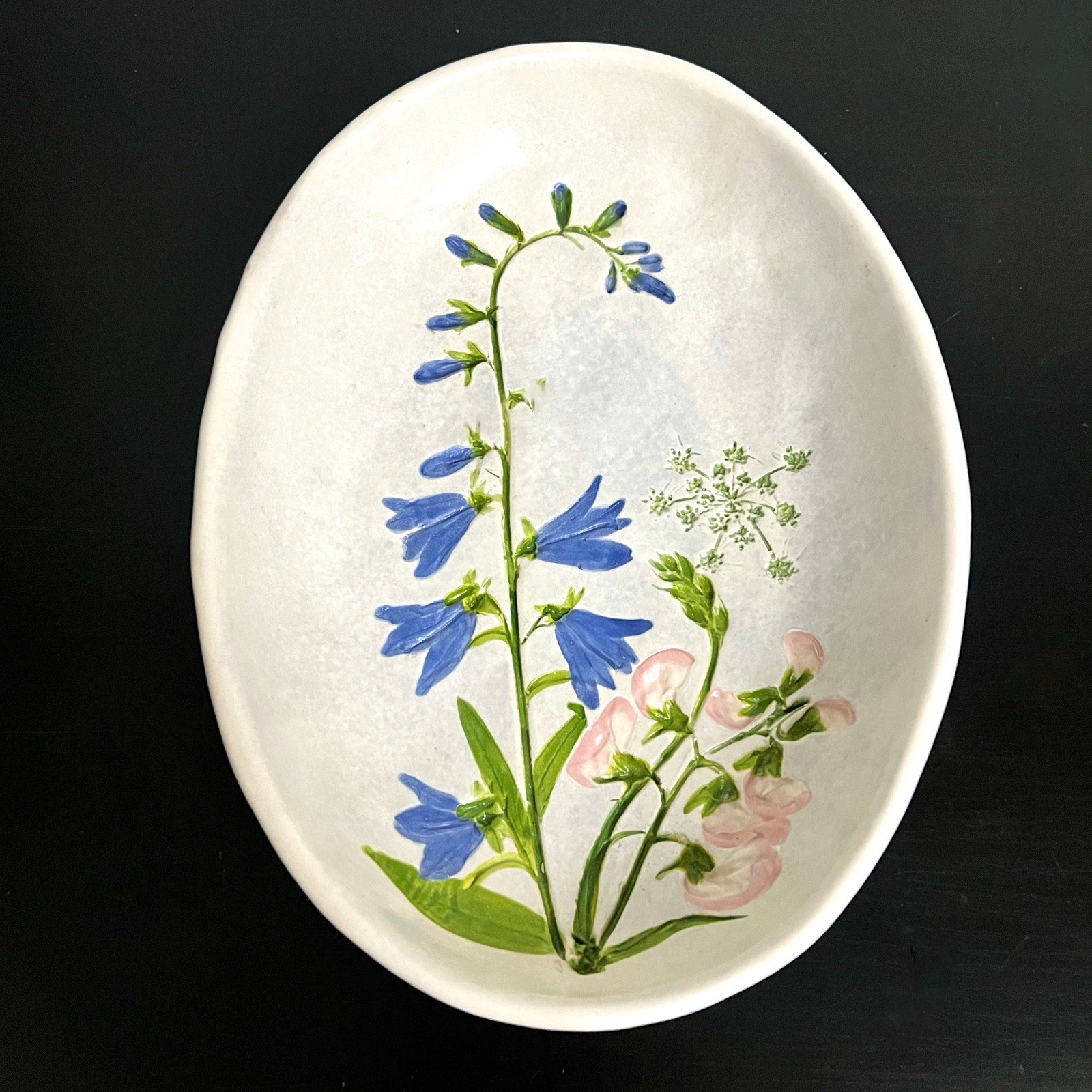 Vintage Salt Marsh Pottery Botanical Wall Plaque Campanula Everlasting Pea